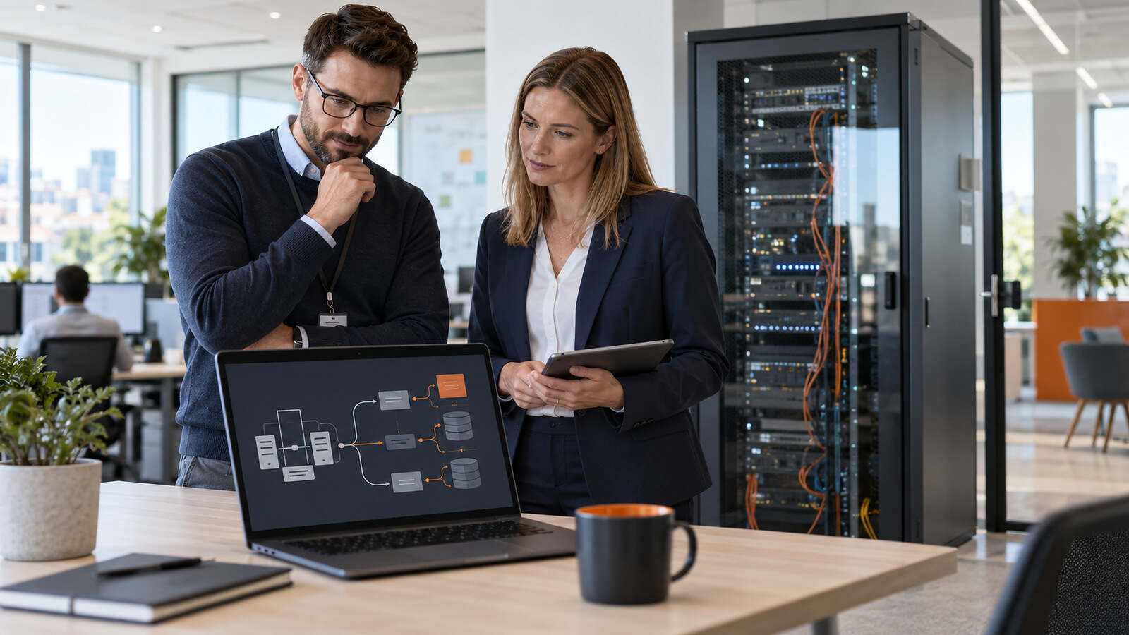 IT-Fachleute planen das Zusammenspiel von lokaler Infrastruktur und externen Diensten